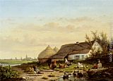 Cornelis Van Leemputten Canvas Paintings - Farmyard with Chicken and Ducks